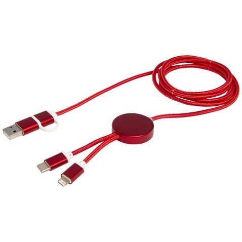 Alasia 150 cm 5-in-1 Kabel aus recyceltem Kunststoff für Datenübertragung und 27W Schnellladung, rot bedrucken, Art.-Nr. 12442521