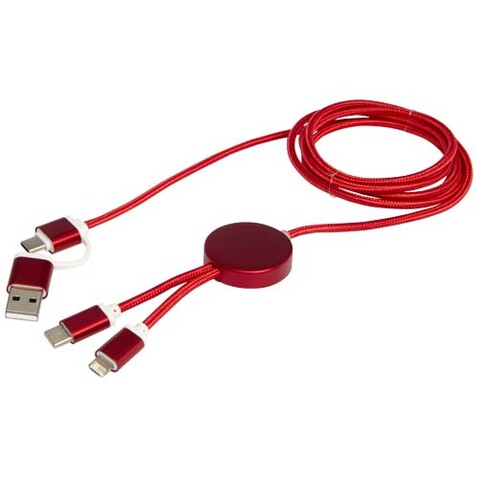 Alasia 150 cm 5-in-1 Kabel aus recyceltem Kunststoff für Datenübertragung und 27W Schnellladung, rot bedrucken, Art.-Nr. 12442521