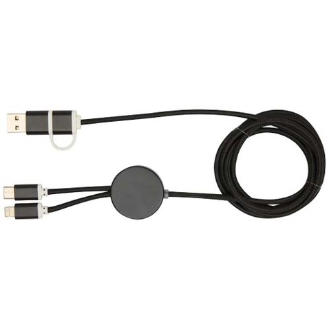 Alasia 150 cm 5-in-1 Kabel aus recyceltem Kunststoff für Datenübertragung und 27W Schnellladung, schwarz bedrucken, Art.-Nr. 12442590