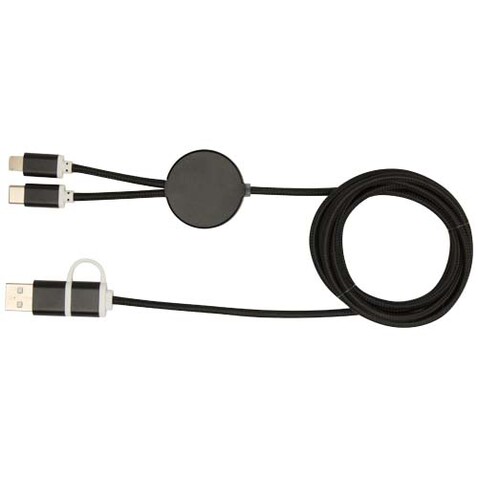 Alasia 150 cm 5-in-1 Kabel aus recyceltem Kunststoff für Datenübertragung und 27W Schnellladung, schwarz bedrucken, Art.-Nr. 12442590