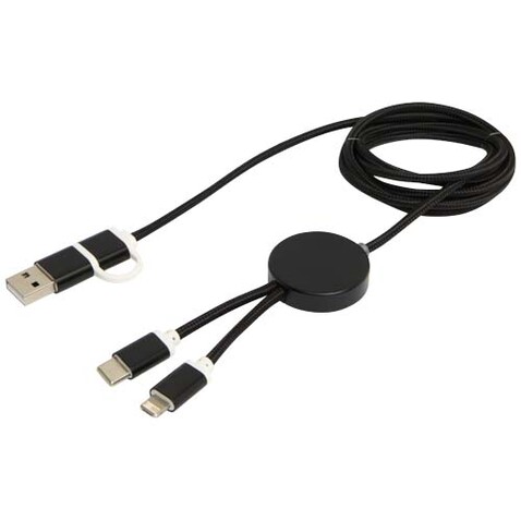 Alasia 150 cm 5-in-1 Kabel aus recyceltem Kunststoff für Datenübertragung und 27W Schnellladung, schwarz bedrucken, Art.-Nr. 12442590