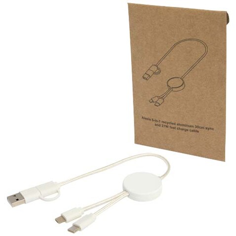 Citala 30 cm 5-in-1 Kabel aus recyceltem Kunststoff für Datenübertragung und 27W Schnellladung, weiss bedrucken, Art.-Nr. 12442701
