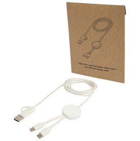 Citala 150 cm 5-in-1 Kabel aus recyceltem Kunststoff für Datenübertragung und 27W Schnellladung, weiss bedrucken, Art.-Nr. 12442801