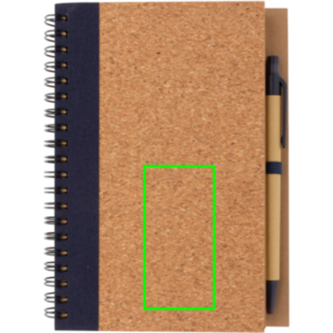 Kork Spiral-Notizbuch mit Stift blau bedrucken, Art.-Nr. P774.275