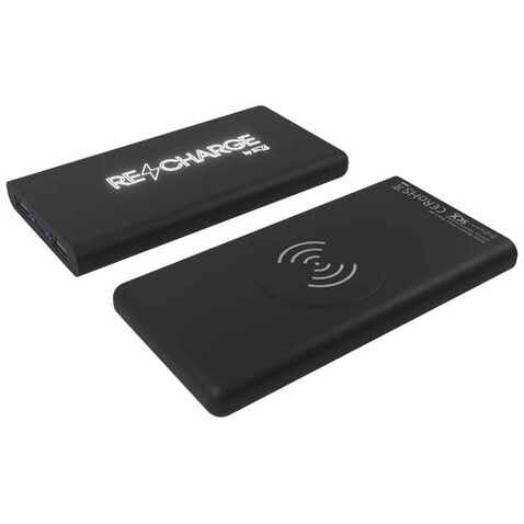 SCX.design P40 10.000 mAh kabellose Powerbank mit Leuchtlogo, schwarz bedrucken, Art.-Nr. 2PX06090