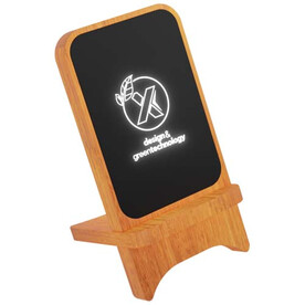 SCX.design W16 kabelloser 15-Watt-Ladeständer aus Holz mit Leuchtlogo, holz bedrucken, Art.-Nr. 2PX06271
