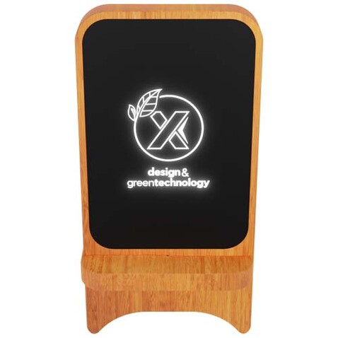 SCX.design W16 kabelloser 15-Watt-Ladeständer aus Holz mit Leuchtlogo, holz bedrucken, Art.-Nr. 2PX06271