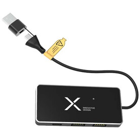 SCX.design H20 8-in-1 USB-Hub mit dualem Eingang und 6 Ports und Leuchtlogo, schwarz bedrucken, Art.-Nr. 2PX16590