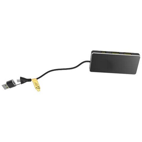 SCX.design H20 8-in-1 USB-Hub mit dualem Eingang und 6 Ports und Leuchtlogo, schwarz bedrucken, Art.-Nr. 2PX16590