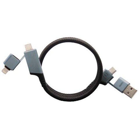 SCX.design C52 100W magnetisches, ultraschnelles 4-in-1 Ladekabel aus rPET, gun metal bedrucken, Art.-Nr. 2PX16982