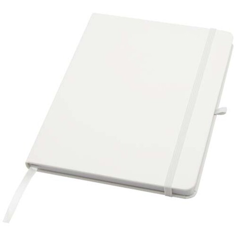 Teak A5 Hardcover Notizbuch, liniert, aus recyceltem Material, weiss bedrucken, Art.-Nr. 10601301
