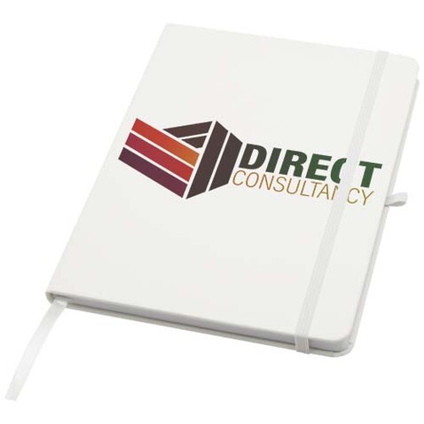 Teak A5 Hardcover Notizbuch, liniert, aus recyceltem Material, weiss bedrucken, Art.-Nr. 10601301