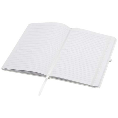 Teak A5 Hardcover Notizbuch, liniert, aus recyceltem Material, weiss bedrucken, Art.-Nr. 10601301