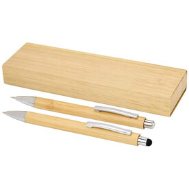 Oblys Kugelschreiber und Druckbleistiftset aus Bambus (schwarze Mine), natur bedrucken, Art.-Nr. 10797606