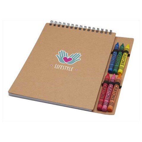 Doodle A5 Softcover Spiralnotizbuch mit Farbstiftset, natur bedrucken, Art.-Nr. 10796706