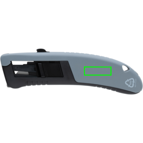 Sicherheitsmesser mit Auto-Rückzug aus RCS recyc. Kunststoff grau bedrucken, Art.-Nr. P112.602