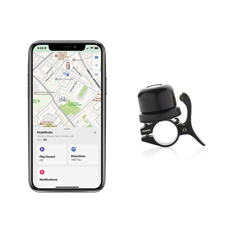 Pedalfinder Fahrradklingel mit weltweiter Ortung schwarz bedrucken, Art.-Nr. P301.6101