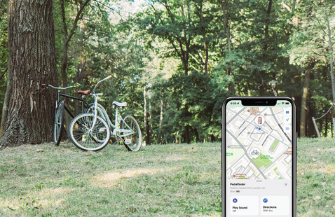Pedalfinder Fahrradklingel mit weltweiter Ortung schwarz bedrucken, Art.-Nr. P301.6101
