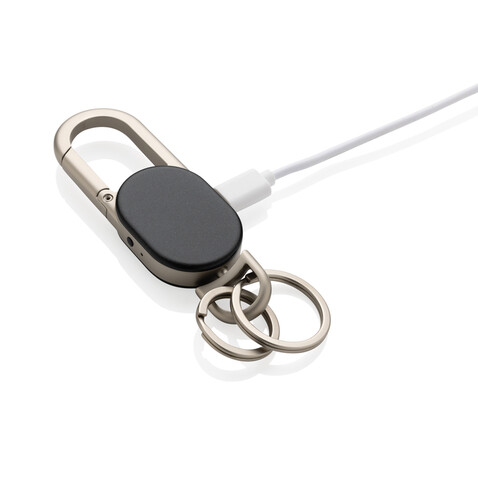 Schlüsselanhänger Keyfinder mit weltweiter Ortung und USB-C schwarz, grau bedrucken, Art.-Nr. P301.6301