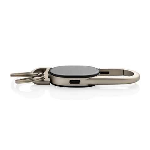 Schlüsselanhänger Keyfinder mit weltweiter Ortung und USB-C schwarz, grau bedrucken, Art.-Nr. P301.6301