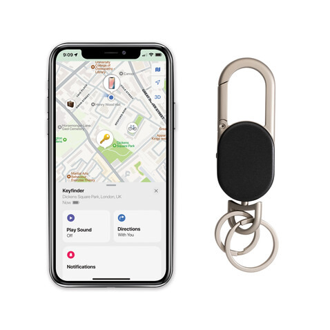 Schlüsselanhänger Keyfinder mit weltweiter Ortung und USB-C schwarz, grau bedrucken, Art.-Nr. P301.6301