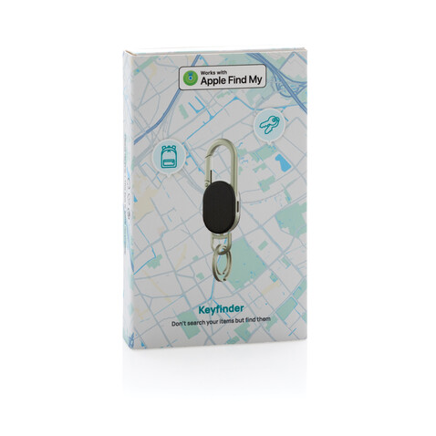 Schlüsselanhänger Keyfinder mit weltweiter Ortung und USB-C schwarz, grau bedrucken, Art.-Nr. P301.6301