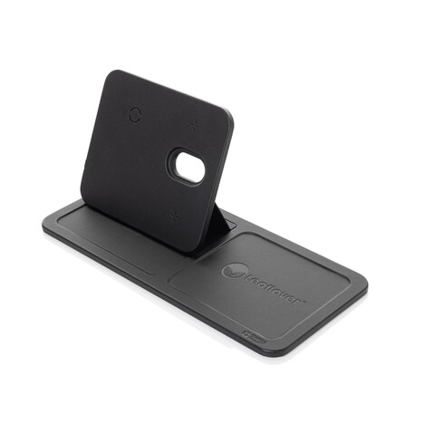 Swiss Peak 3-in-1- Wireless-Charging Desk-Tray aus RCS rPU schwarz bedrucken, Art.-Nr. P309.0401
