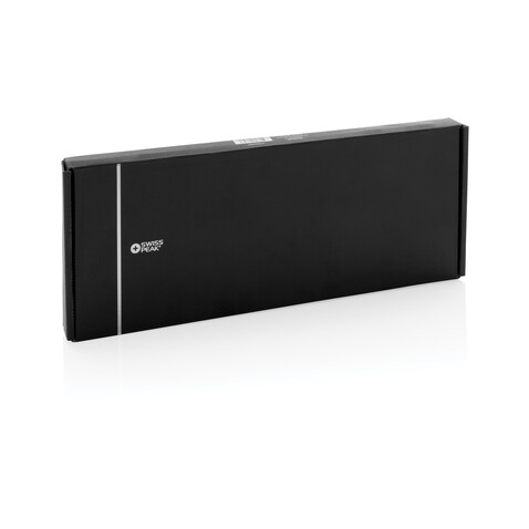 Swiss Peak 3-in-1- Wireless-Charging Desk-Tray aus RCS rPU schwarz bedrucken, Art.-Nr. P309.0401