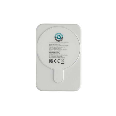 Stellar 5.000mAh 5W magnetische Powerbank aus RCS rec. ABS weiß bedrucken, Art.-Nr. P322.5903