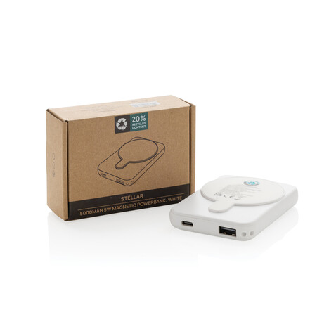 Stellar 5.000mAh 5W magnetische Powerbank aus RCS rec. ABS weiß bedrucken, Art.-Nr. P322.5903