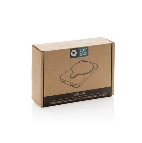 Stellar 5.000mAh 5W magnetische Powerbank aus RCS rec. ABS weiß bedrucken, Art.-Nr. P322.5903
