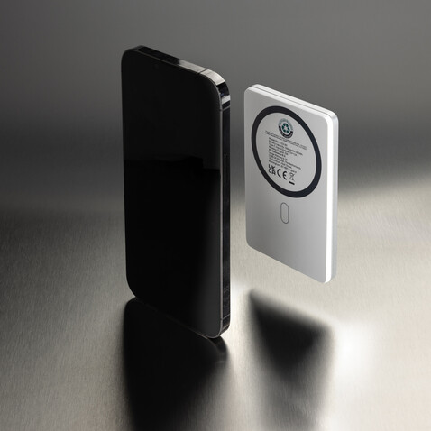 Orion 5.000mAh 5W magnetische Powerbank aus RCS rec. Alu silber bedrucken, Art.-Nr. P322.6002