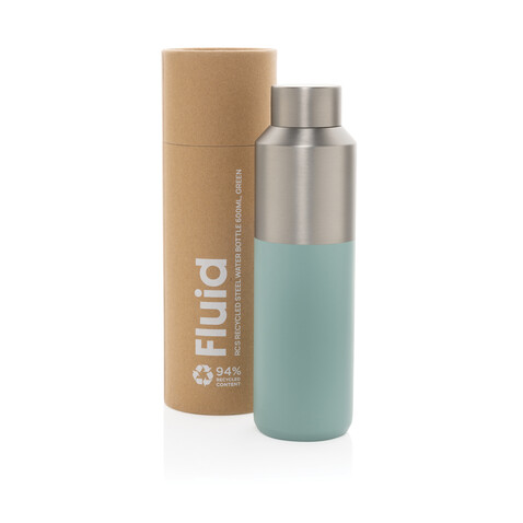 Fluid Flasche aus RCS-zertifiziert recyceltem Stahl, 600ml grün bedrucken, Art.-Nr. P437.0717