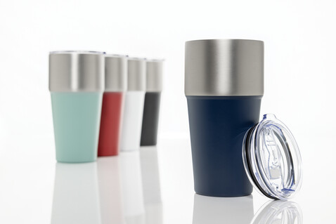 Fluid Becher aus RCS-zertifiziert recyceltem Stahl, 500ml navy blau bedrucken, Art.-Nr. P437.1325