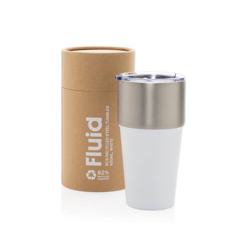 Fluid Becher aus RCS-zertifiziert recyceltem Stahl, 500ml weiß bedrucken, Art.-Nr. P437.1303