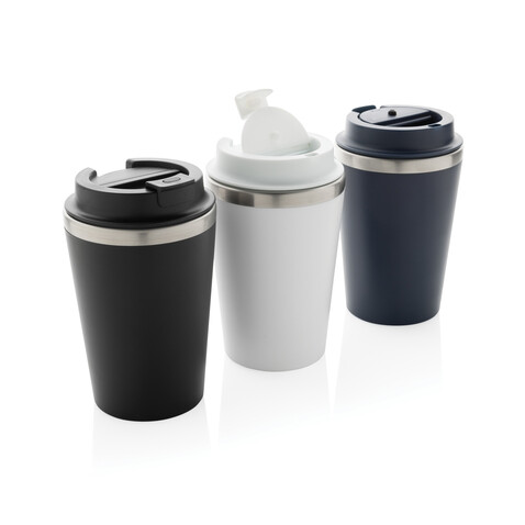 Java 350ml doppelwandiger Becher aus RCS recyceltem PP navy blau bedrucken, Art.-Nr. P437.1425