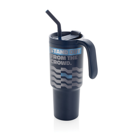 Graphic 360 Becher aus RCS-zertifiziert recyc. Stahl, 900ml navy blau bedrucken, Art.-Nr. P437.3225