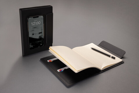 Stuart Magnet-Portfolio A5 aus RCS-zertifiziertem rPU schwarz bedrucken, Art.-Nr. P774.6301