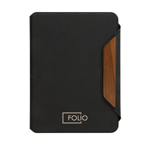 Teri AWARE™ A5 Portfolio aus RPET und Walnuss schwarz bedrucken, Art.-Nr. P774.6401