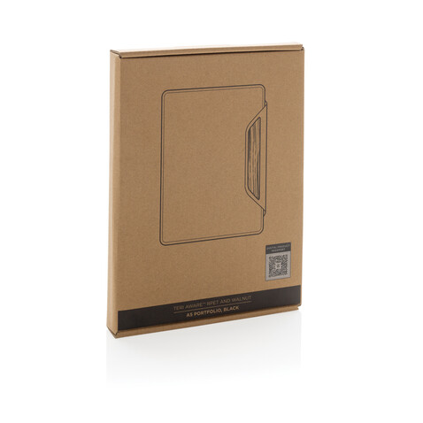 Teri AWARE™ A5 Portfolio aus RPET und Walnuss schwarz bedrucken, Art.-Nr. P774.6401