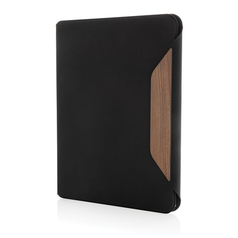 Teri AWARE™ A4 Portfolio aus RPET und Walnuss schwarz bedrucken, Art.-Nr. P774.6501