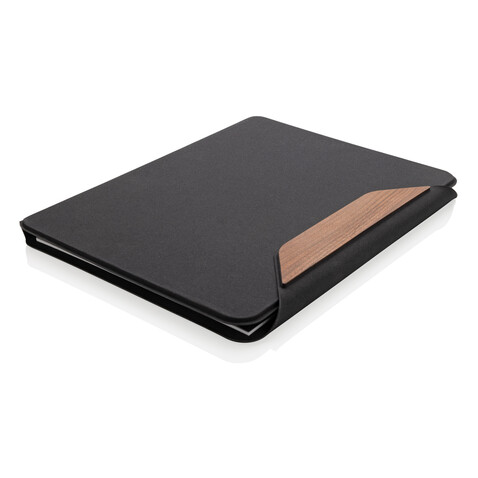 Teri AWARE™ A4 Portfolio aus RPET und Walnuss schwarz bedrucken, Art.-Nr. P774.6501