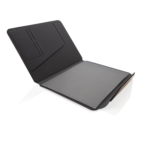 Teri AWARE™ A4 Portfolio aus RPET und Walnuss schwarz bedrucken, Art.-Nr. P774.6501
