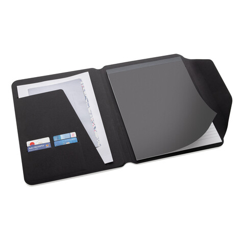 Teri AWARE™ A4 Portfolio aus RPET und Walnuss schwarz bedrucken, Art.-Nr. P774.6501