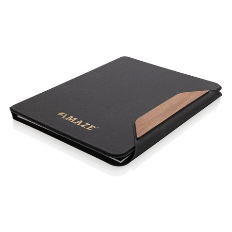 Teri AWARE™ A4 Portfolio aus RPET und Walnuss schwarz bedrucken, Art.-Nr. P774.6501