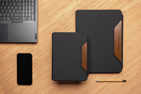 Teri AWARE™ A4 Portfolio aus RPET und Walnuss schwarz bedrucken, Art.-Nr. P774.6501