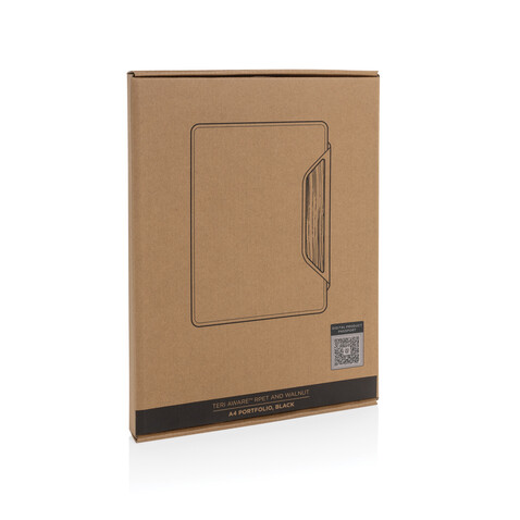 Teri AWARE™ A4 Portfolio aus RPET und Walnuss schwarz bedrucken, Art.-Nr. P774.6501