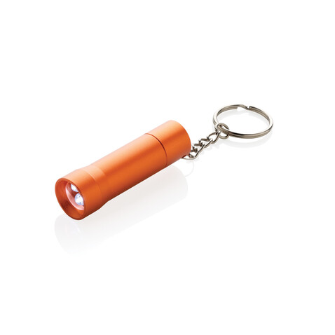 Flash Schlüsselanhänger-Taschenlampe aus RCS rec. Aluminium orange bedrucken, Art.-Nr. P514.0408
