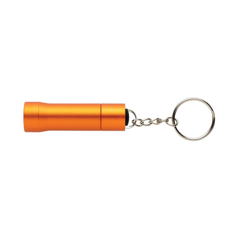 Flash Schlüsselanhänger-Taschenlampe aus RCS rec. Aluminium orange bedrucken, Art.-Nr. P514.0408