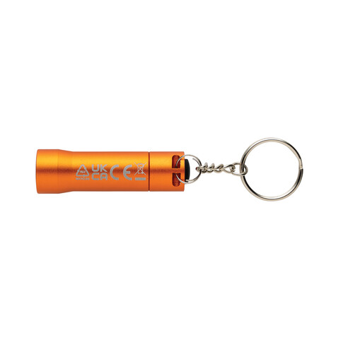 Flash Schlüsselanhänger-Taschenlampe aus RCS rec. Aluminium orange bedrucken, Art.-Nr. P514.0408